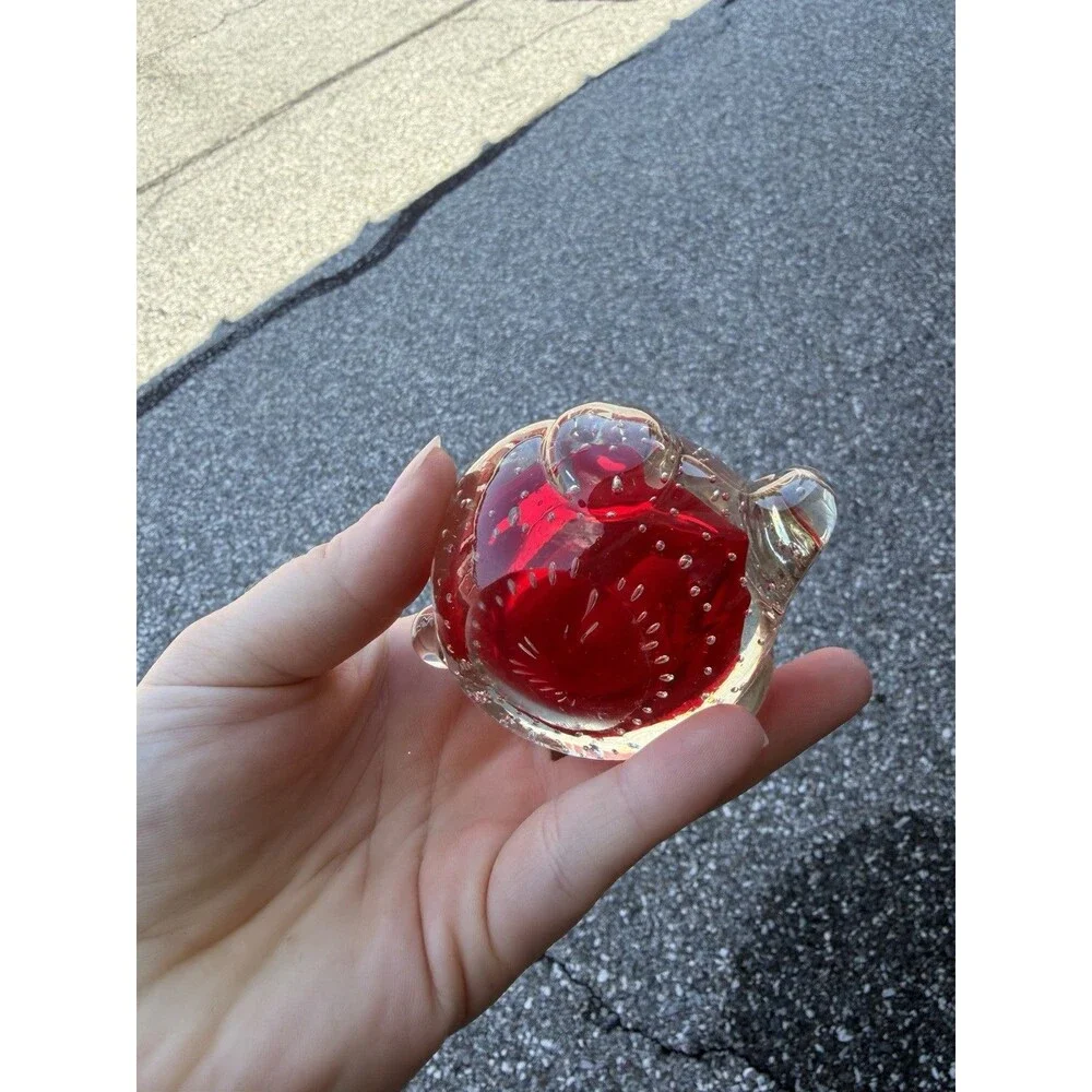 Vtg Art Glass Red Elephant Animal Figurine Paperweight Controlled Bubble